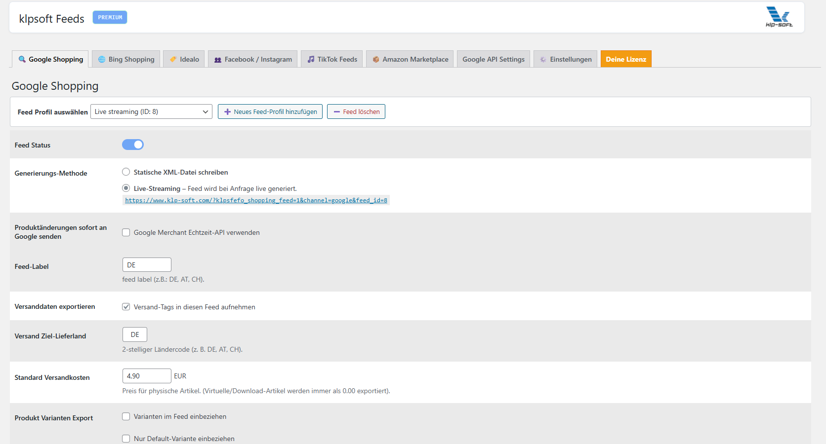 klpsoft Feeds für WooCommerce DE